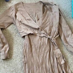 Elegant Tan Wrap Maternity Dress